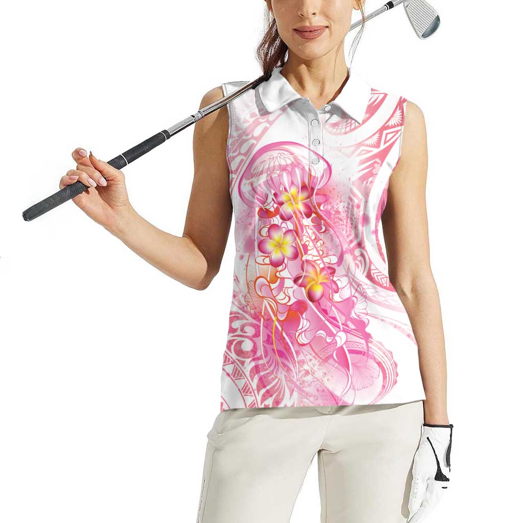 Rose Pink Polynesian Jellyfish Women Sleeveless Polo Shirt Watercolor Glows - Polynesian Pride