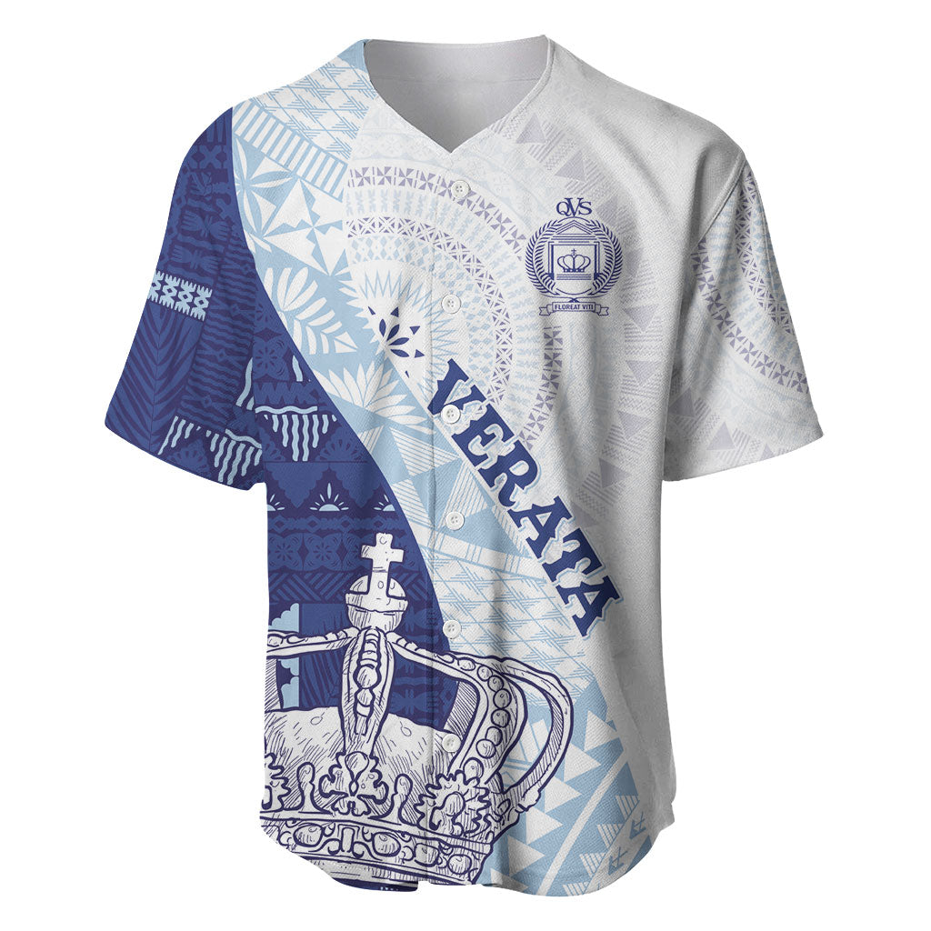 Queen Victoria School Fiji Vulinitu Verata House Baseball Jersey Masi Tapa LT7 Blue - Polynesian Pride
