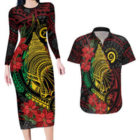 Vanuatu Meri Krismas Couples Matching Long Sleeve Bodycon Dress and Hawaiian Shirt Conch Shell Tribal Art LT7 Art - Polynesian Pride
