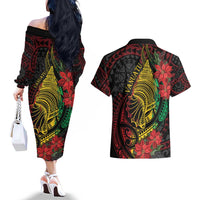 Vanuatu Meri Krismas Couples Matching Off The Shoulder Long Sleeve Dress and Hawaiian Shirt Conch Shell Tribal Art LT7 - Polynesian Pride