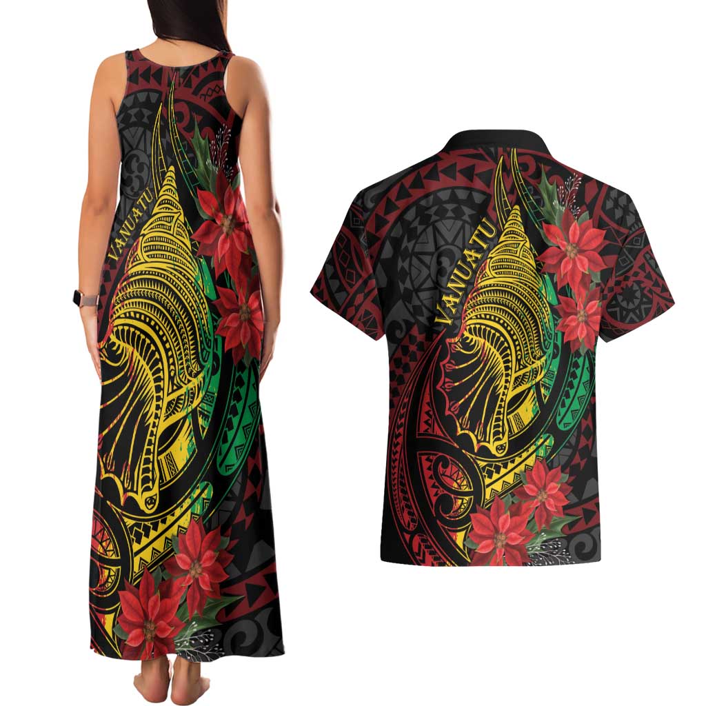 Vanuatu Meri Krismas Couples Matching Tank Maxi Dress and Hawaiian Shirt Conch Shell Tribal Art LT7 - Polynesian Pride