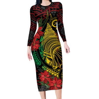 Vanuatu Meri Krismas Family Matching Long Sleeve Bodycon Dress and Hawaiian Shirt Conch Shell Tribal Art LT7 Mom's Dress Art - Polynesian Pride