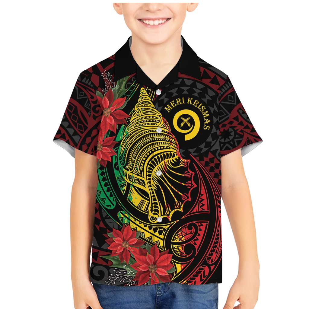 Vanuatu Meri Krismas Family Matching Mermaid Dress and Hawaiian Shirt Conch Shell Tribal Art LT7 Son's Shirt Art - Polynesian Pride