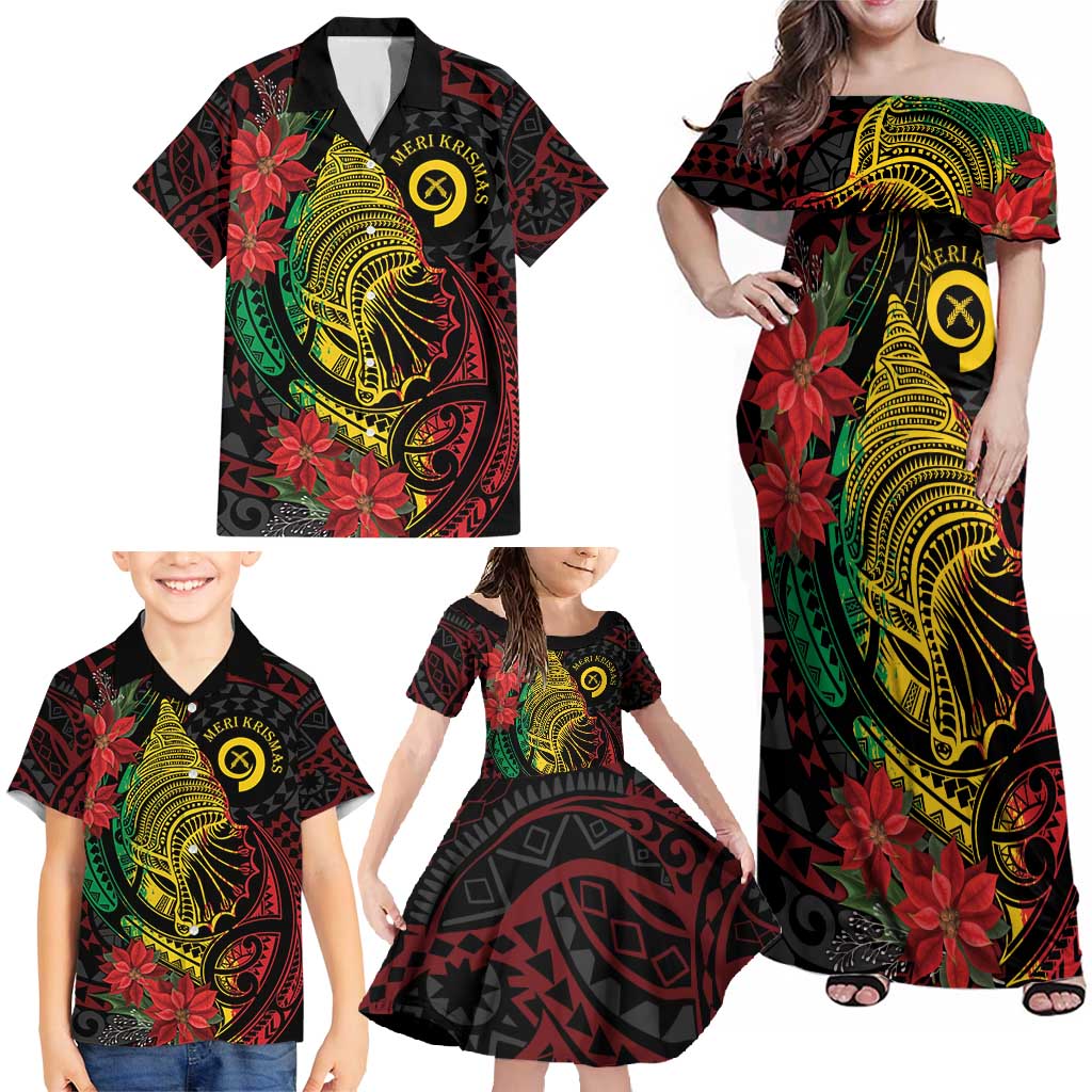 Vanuatu Meri Krismas Family Matching Off Shoulder Maxi Dress and Hawaiian Shirt Conch Shell Tribal Art LT7 - Polynesian Pride