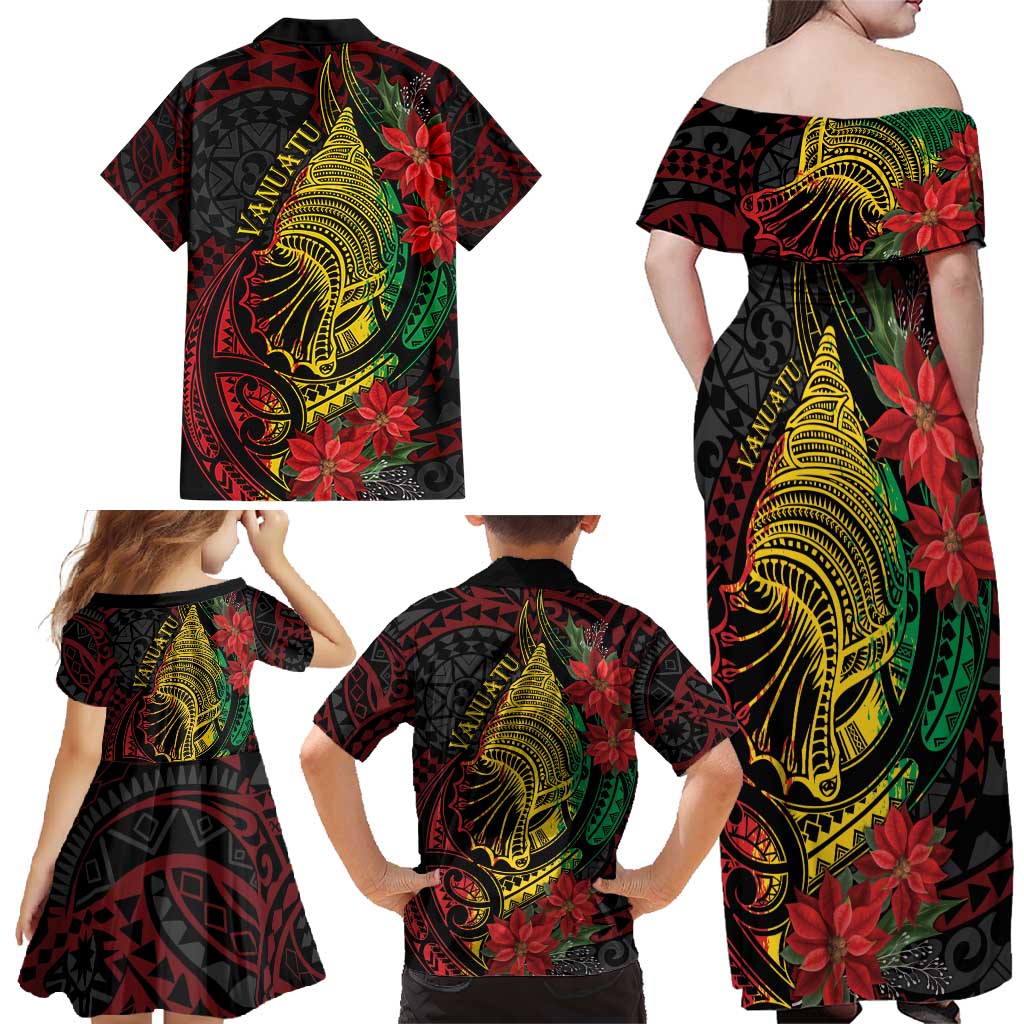 Vanuatu Meri Krismas Family Matching Off Shoulder Maxi Dress and Hawaiian Shirt Conch Shell Tribal Art LT7 - Polynesian Pride