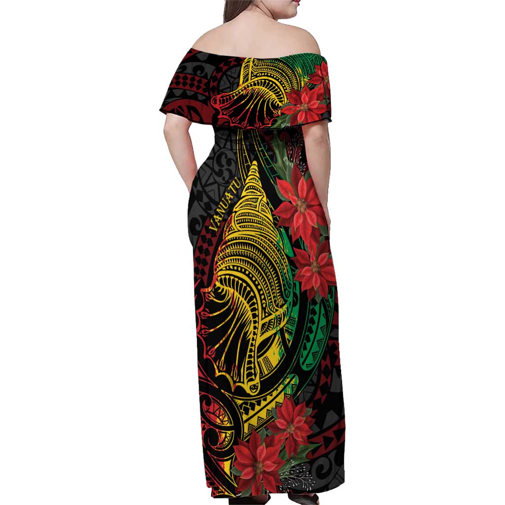 Vanuatu Meri Krismas Family Matching Off Shoulder Maxi Dress and Hawaiian Shirt Conch Shell Tribal Art LT7 - Polynesian Pride