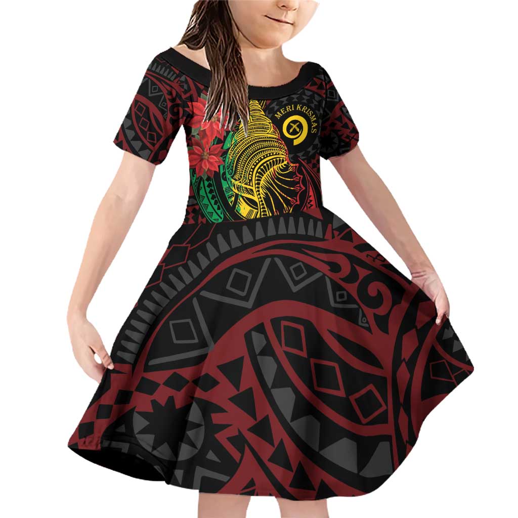 Vanuatu Meri Krismas Family Matching Off Shoulder Short Dress and Hawaiian Shirt Conch Shell Tribal Art LT7 Daughter's Dress Art - Polynesian Pride