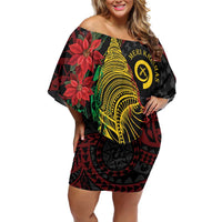 Vanuatu Meri Krismas Family Matching Off Shoulder Short Dress and Hawaiian Shirt Conch Shell Tribal Art LT7 Mom's Dress Art - Polynesian Pride