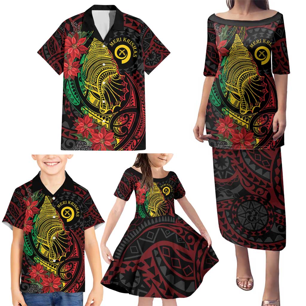 Vanuatu Meri Krismas Family Matching Puletasi and Hawaiian Shirt Conch Shell Tribal Art LT7 - Polynesian Pride