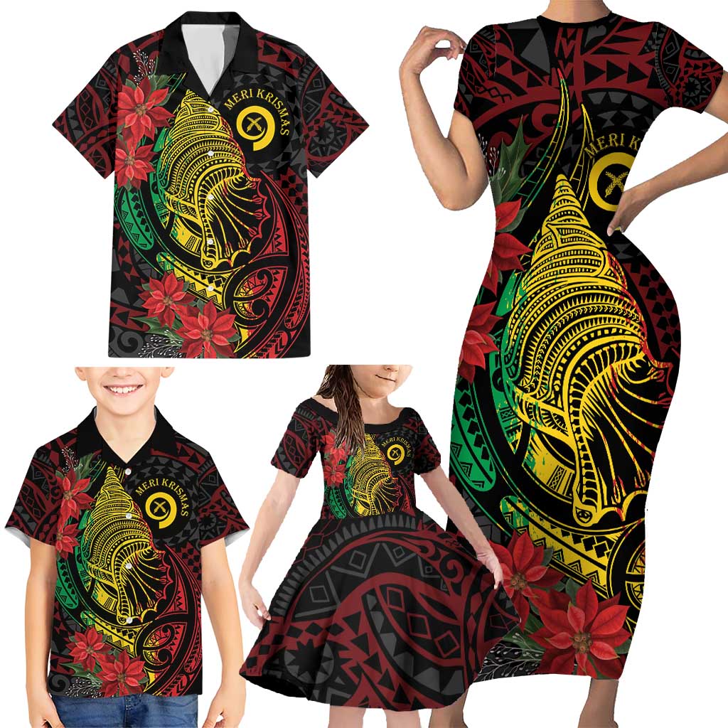 Vanuatu Meri Krismas Family Matching Short Sleeve Bodycon Dress and Hawaiian Shirt Conch Shell Tribal Art LT7 - Polynesian Pride