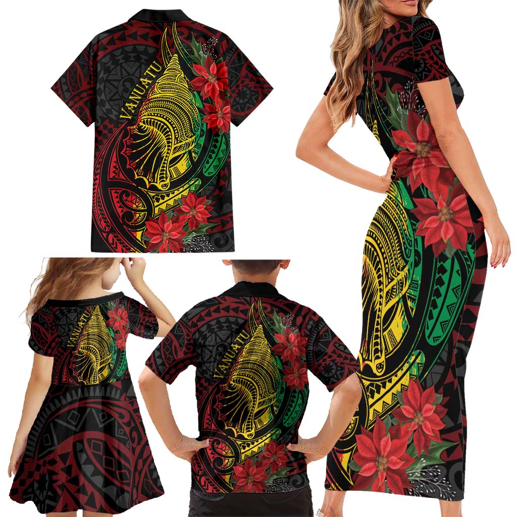 Vanuatu Meri Krismas Family Matching Short Sleeve Bodycon Dress and Hawaiian Shirt Conch Shell Tribal Art LT7 - Polynesian Pride