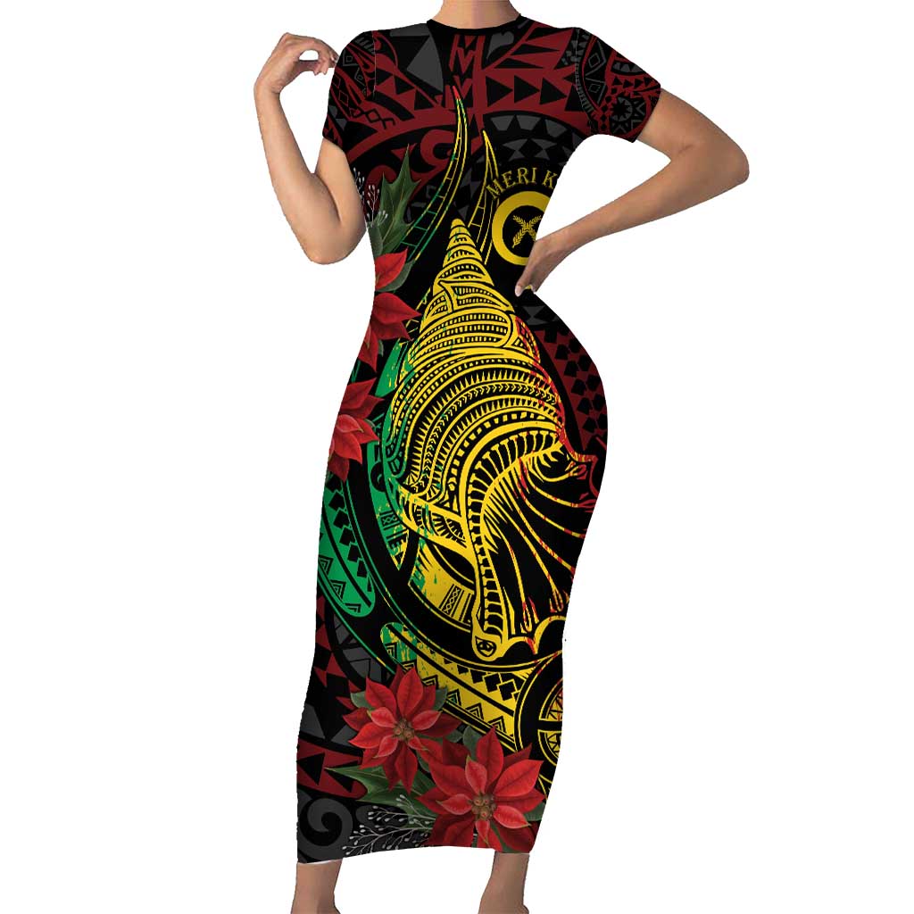 Vanuatu Meri Krismas Family Matching Short Sleeve Bodycon Dress and Hawaiian Shirt Conch Shell Tribal Art LT7 Mom's Dress Art - Polynesian Pride
