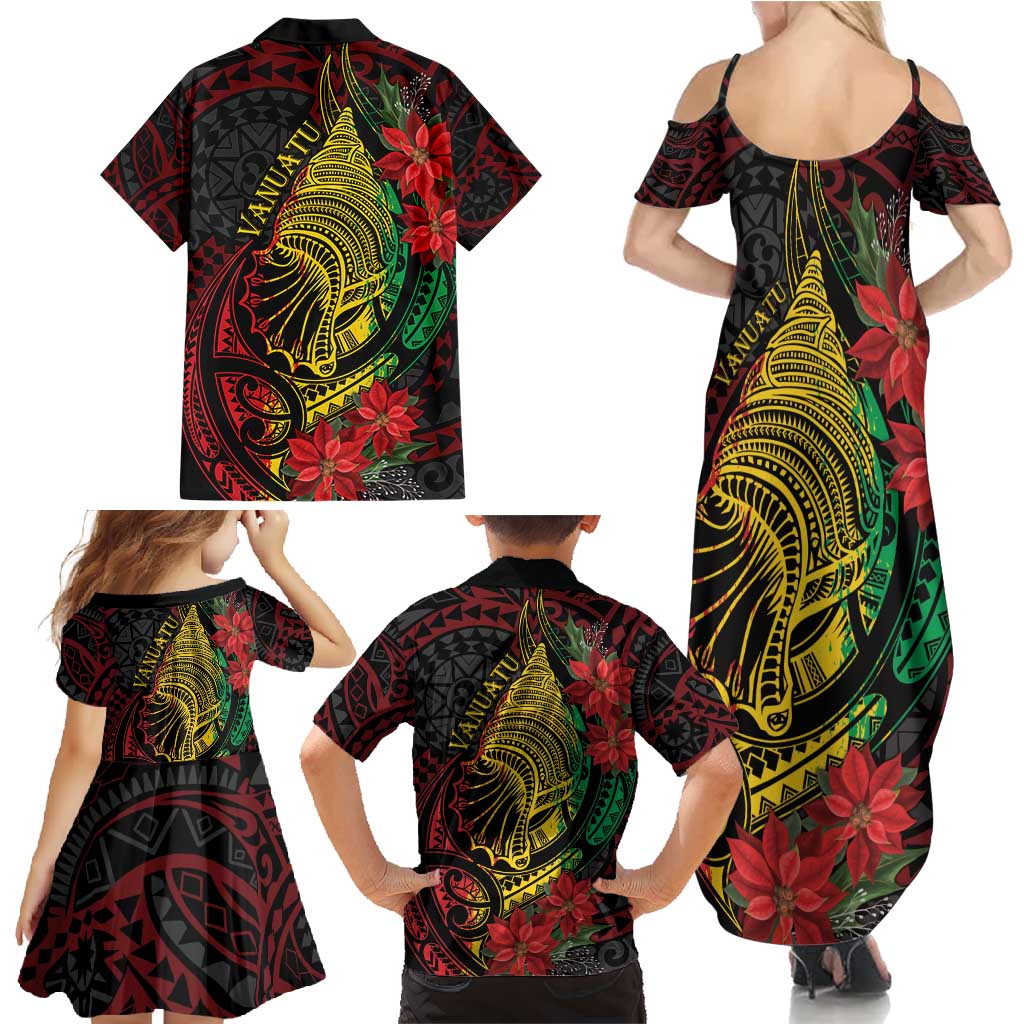 Vanuatu Meri Krismas Family Matching Summer Maxi Dress and Hawaiian Shirt Conch Shell Tribal Art LT7 - Polynesian Pride