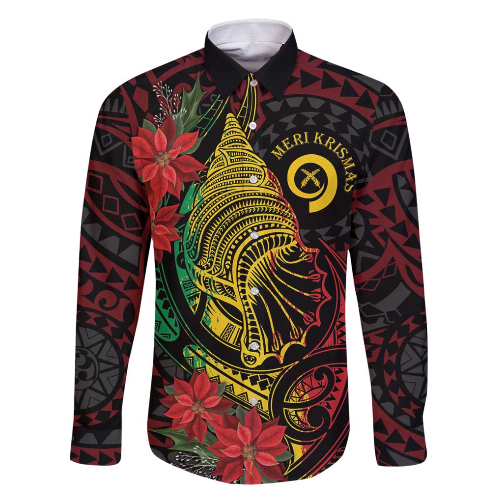 Vanuatu Meri Krismas Family Matching Summer Maxi Dress and Hawaiian Shirt Conch Shell Tribal Art LT7 Dad's Shirt - Long Sleeve Art - Polynesian Pride