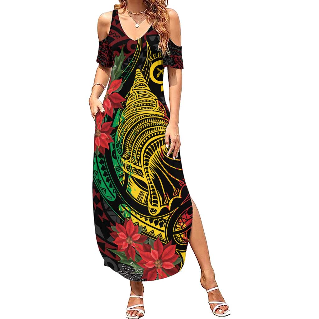 Vanuatu Meri Krismas Family Matching Summer Maxi Dress and Hawaiian Shirt Conch Shell Tribal Art LT7 Mom's Dress Art - Polynesian Pride