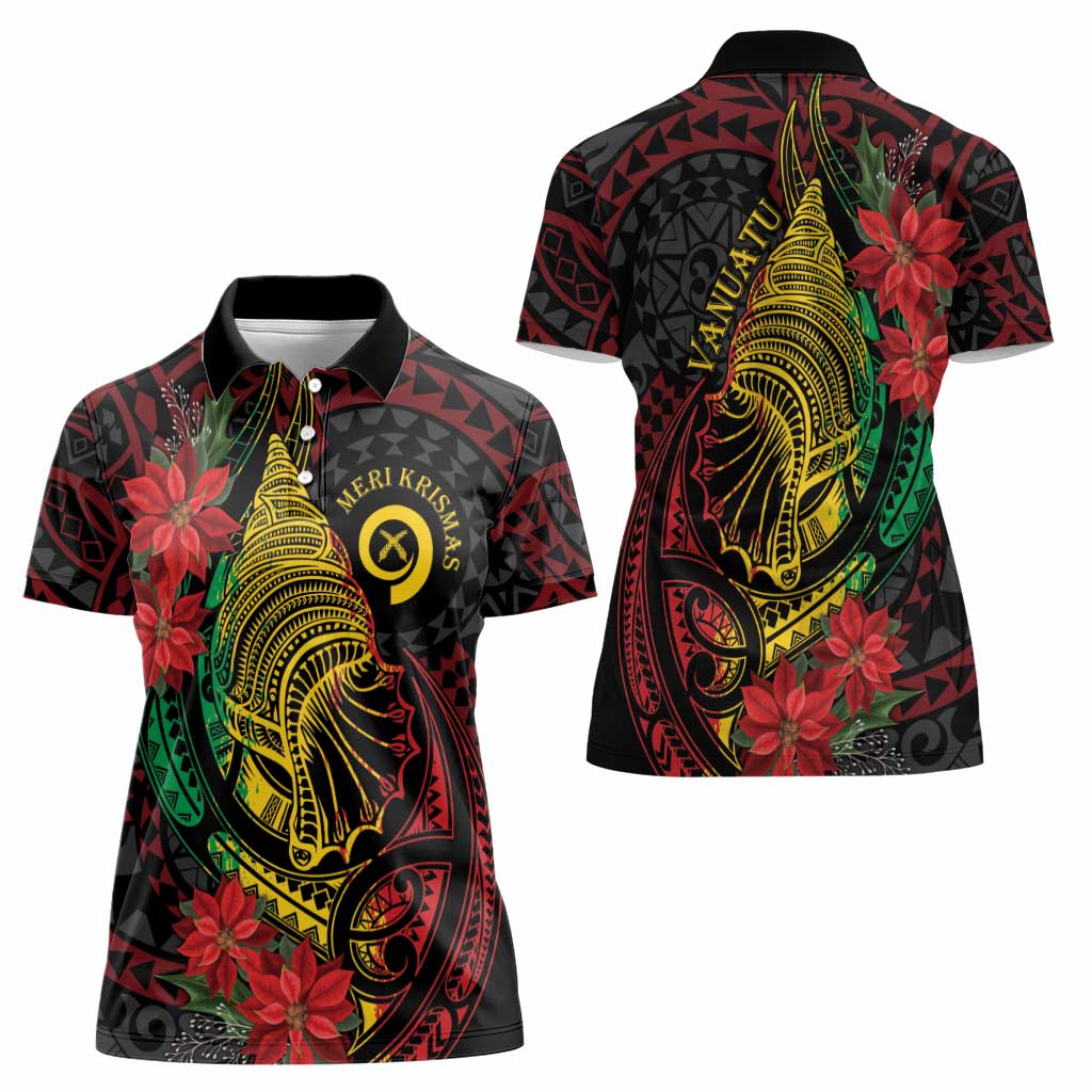 Vanuatu Meri Krismas Women Polo Shirt Conch Shell Tribal Art