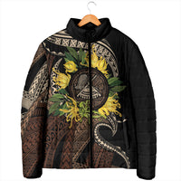 Samoa Moso'oi Flowers Tatau Padded Jacket Festive Tapa Brown LT7 - Polynesian Pride