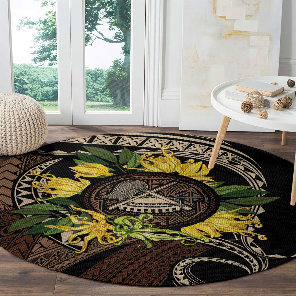 Samoa Moso'oi Flowers Tatau Round Carpet Festive Tapa Brown LT7 - Polynesian Pride
