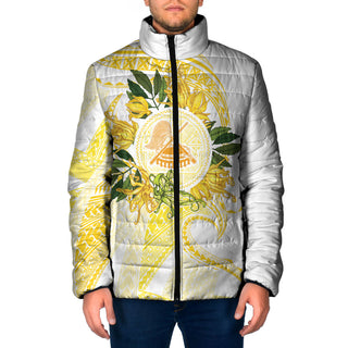 Samoa Moso'oi Flowers Tatau Padded Jacket Festive Golden White LT7 - Men / S / Gold
