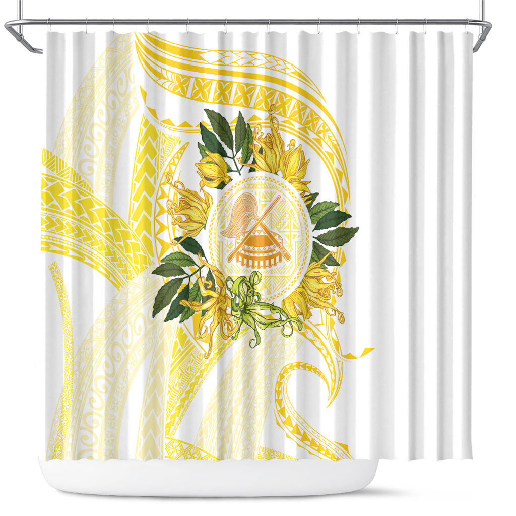 Samoa Moso'oi Flowers Tatau Shower Curtain Festive Golden White LT7 Gold - Polynesian Pride