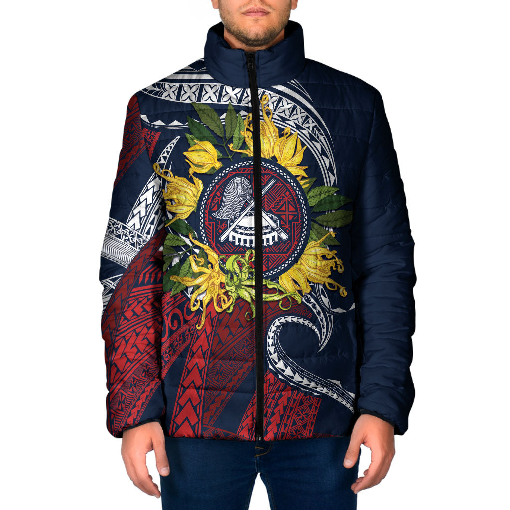 Samoa Moso'oi Flowers Tatau Padded Jacket Festive National Color LT7 Men Blue Red - Polynesian Pride