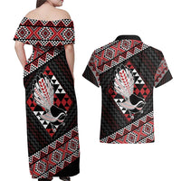 Taniko Aotearoa Couples Matching Off Shoulder Maxi Dress and Hawaiian Shirt Poutama Mix Piwakawaka LT7 - Polynesian Pride