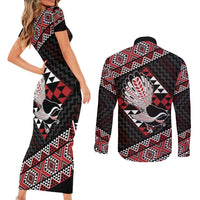 Taniko Aotearoa Couples Matching Short Sleeve Bodycon Dress and Long Sleeve Button Shirt Poutama Mix Piwakawaka LT7 - Polynesian Pride