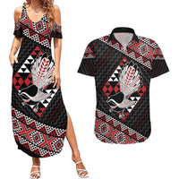 Taniko Aotearoa Couples Matching Summer Maxi Dress and Hawaiian Shirt Poutama Mix Piwakawaka LT7 Red - Polynesian Pride