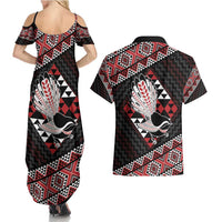Taniko Aotearoa Couples Matching Summer Maxi Dress and Hawaiian Shirt Poutama Mix Piwakawaka LT7 - Polynesian Pride