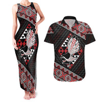 Taniko Aotearoa Couples Matching Tank Maxi Dress and Hawaiian Shirt Poutama Mix Piwakawaka LT7 Red - Polynesian Pride