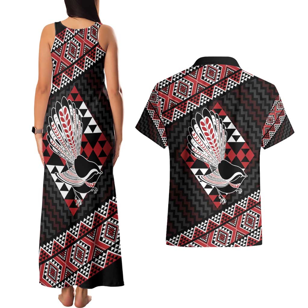 Taniko Aotearoa Couples Matching Tank Maxi Dress and Hawaiian Shirt Poutama Mix Piwakawaka LT7 - Polynesian Pride