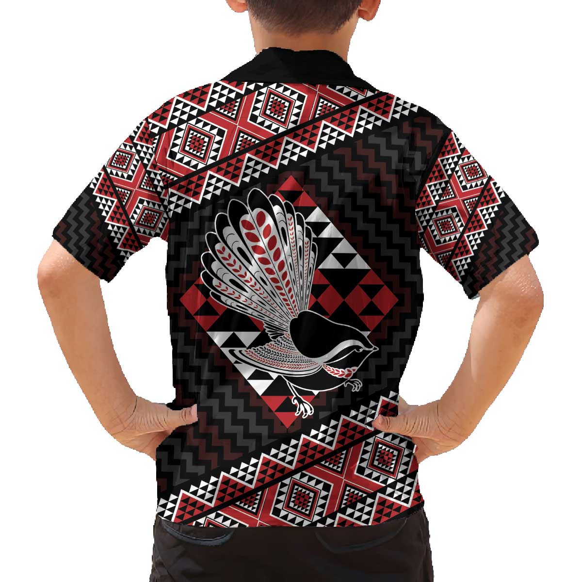 Taniko Aotearoa Family Matching Off The Shoulder Long Sleeve Dress and Hawaiian Shirt Poutama Mix Piwakawaka LT7 - Polynesian Pride