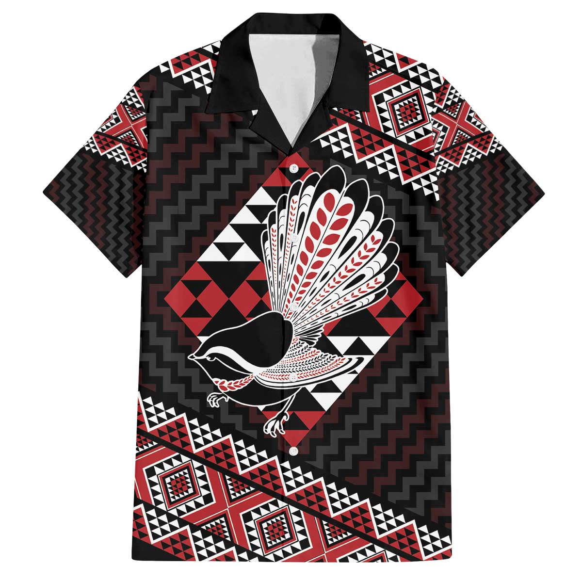 Taniko Aotearoa Family Matching Off The Shoulder Long Sleeve Dress and Hawaiian Shirt Poutama Mix Piwakawaka LT7 Dad's Shirt - Short Sleeve Red - Polynesian Pride