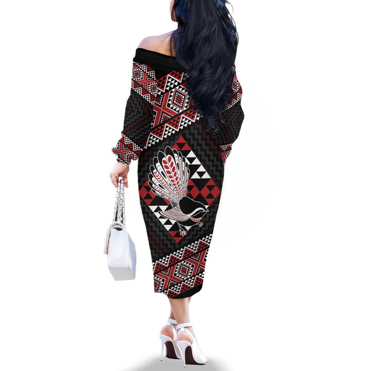Taniko Aotearoa Family Matching Off The Shoulder Long Sleeve Dress and Hawaiian Shirt Poutama Mix Piwakawaka LT7 - Polynesian Pride