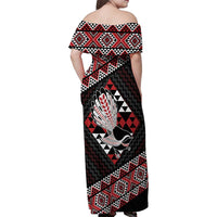 Taniko Aotearoa Family Matching Off Shoulder Maxi Dress and Hawaiian Shirt Poutama Mix Piwakawaka LT7 - Polynesian Pride