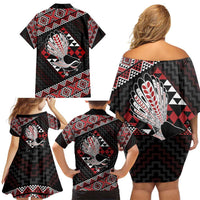 Taniko Aotearoa Family Matching Off Shoulder Short Dress and Hawaiian Shirt Poutama Mix Piwakawaka LT7 - Polynesian Pride