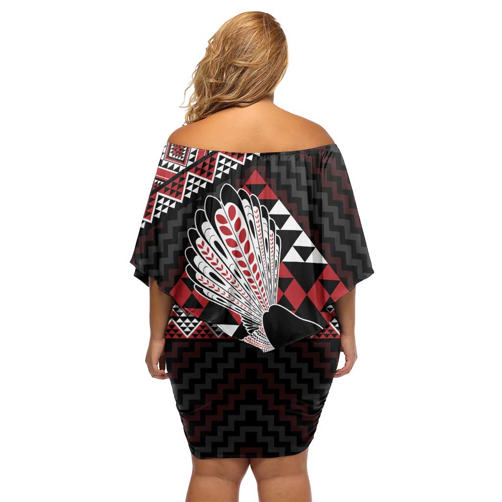 Taniko Aotearoa Family Matching Off Shoulder Short Dress and Hawaiian Shirt Poutama Mix Piwakawaka LT7 - Polynesian Pride