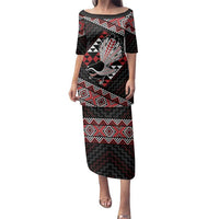 Taniko Aotearoa Family Matching Puletasi and Hawaiian Shirt Poutama Mix Piwakawaka LT7 Mom's Dress Red - Polynesian Pride