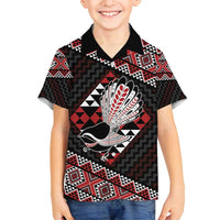 Taniko Aotearoa Family Matching Puletasi and Hawaiian Shirt Poutama Mix Piwakawaka LT7 Son's Shirt Red - Polynesian Pride