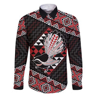 Taniko Aotearoa Family Matching Short Sleeve Bodycon Dress and Hawaiian Shirt Poutama Mix Piwakawaka LT7 Dad's Shirt - Long Sleeve Red - Polynesian Pride