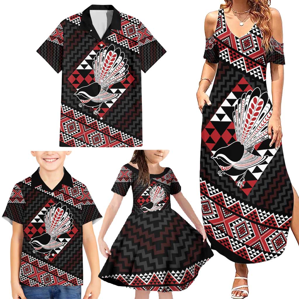 Taniko Aotearoa Family Matching Summer Maxi Dress and Hawaiian Shirt Poutama Mix Piwakawaka LT7 - Polynesian Pride