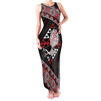 Taniko Aotearoa Family Matching Tank Maxi Dress and Hawaiian Shirt Poutama Mix Piwakawaka LT7 Mom's Dress Red - Polynesian Pride