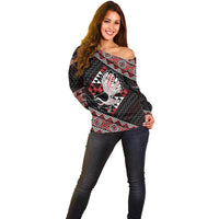 Taniko Aotearoa Off Shoulder Sweater Poutama Mix Piwakawaka