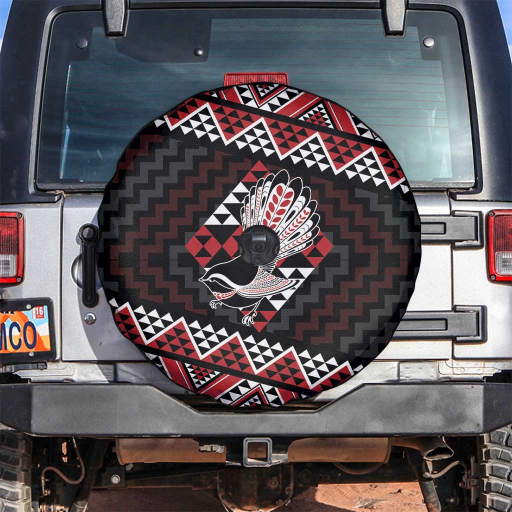 Taniko Aotearoa Spare Tire Cover Poutama Mix Piwakawaka LT7 Red - Polynesian Pride