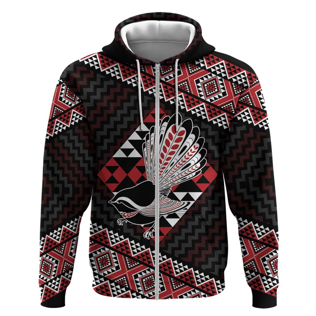 Taniko Aotearoa Zip Hoodie Poutama Mix Piwakawaka LT7 Zip Hoodie Red - Polynesian Pride
