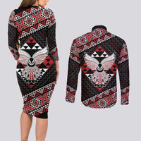 Taniko Aotearoa Couples Matching Long Sleeve Bodycon Dress and Long Sleeve Button Shirt Poutama Mix Piwakawaka - Ver02 LT7 - Polynesian Pride