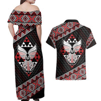 Taniko Aotearoa Couples Matching Off Shoulder Maxi Dress and Hawaiian Shirt Poutama Mix Piwakawaka - Ver02 LT7 - Polynesian Pride