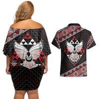 Taniko Aotearoa Couples Matching Off Shoulder Short Dress and Hawaiian Shirt Poutama Mix Piwakawaka - Ver02 LT7 - Polynesian Pride