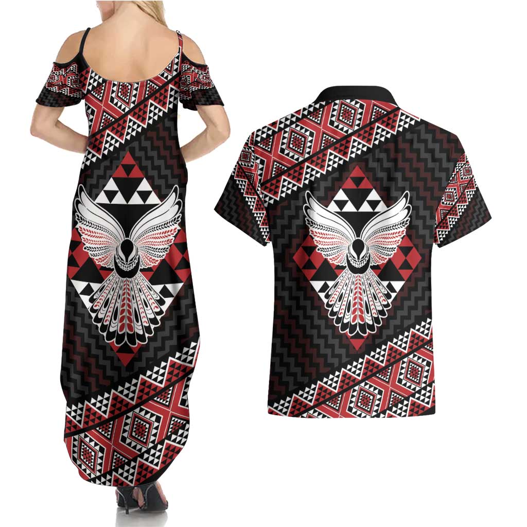Taniko Aotearoa Couples Matching Summer Maxi Dress and Hawaiian Shirt Poutama Mix Piwakawaka - Ver02 LT7 - Polynesian Pride