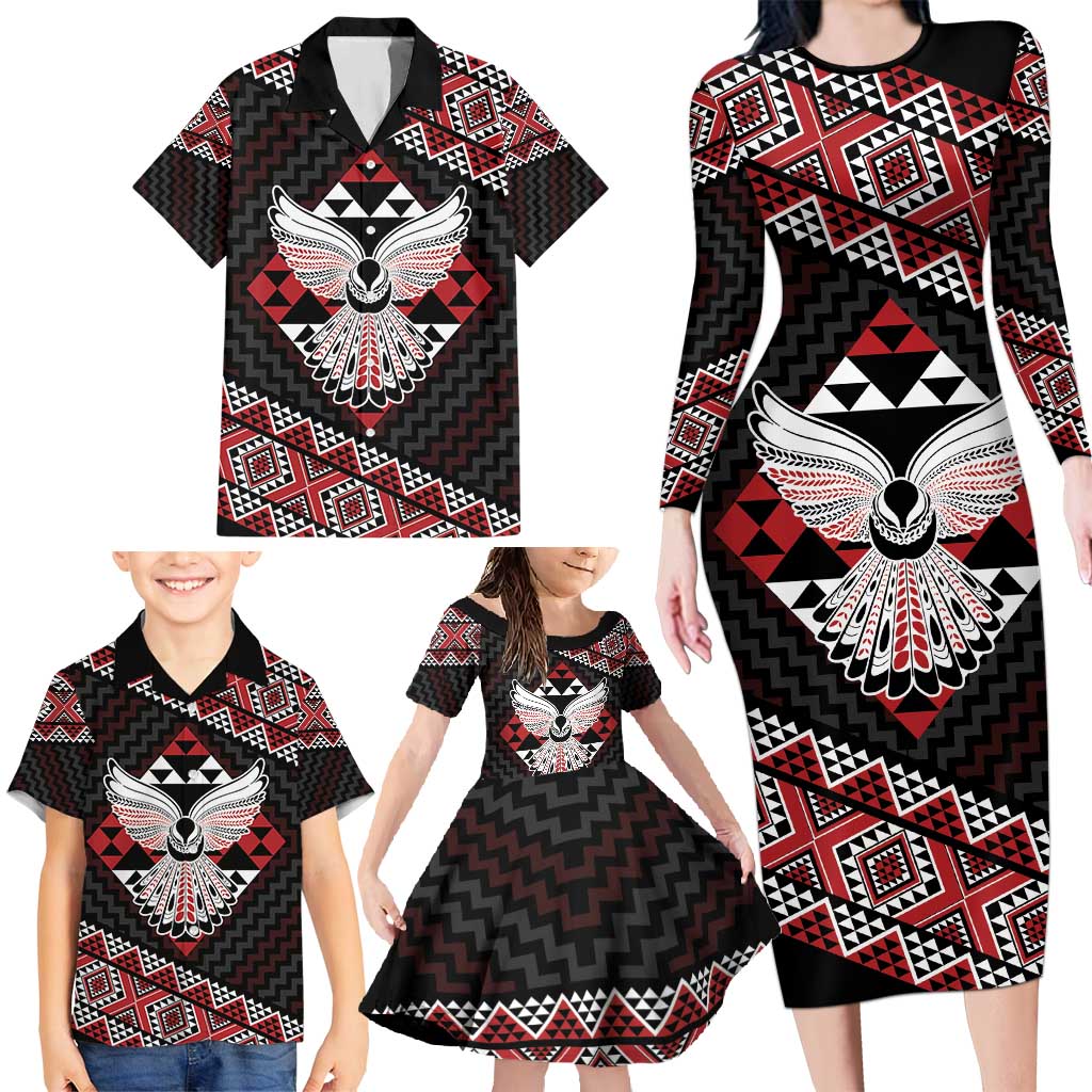 Taniko Aotearoa Family Matching Long Sleeve Bodycon Dress and Hawaiian Shirt Poutama Mix Piwakawaka - Ver02 LT7 - Polynesian Pride